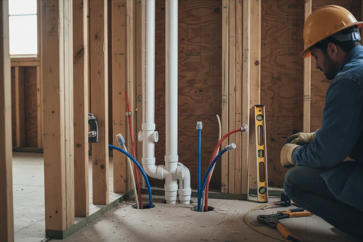 Drain and supply rough-in during Leak Detection in Port Jefferson