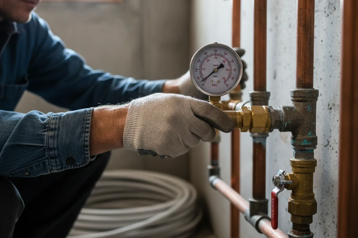 Pressure testing a repaired line during Water Line Repair in Port Jefferson